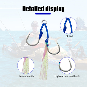Jig de pêche en fil de soie lumineux haute luminosité avec hameçon robuste <span class=keywords><strong>pour</strong></span> jigging lourd en mer, double tête de jig en acier à haute teneur en carbone - Product Image 3