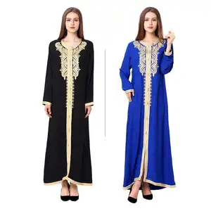 Benutzer definierte Abaya Frauen Muslim Kleid Langer Rock Rundhals ausschnitt Bestickte Schnürung Lange Kleider Frauen Muslim