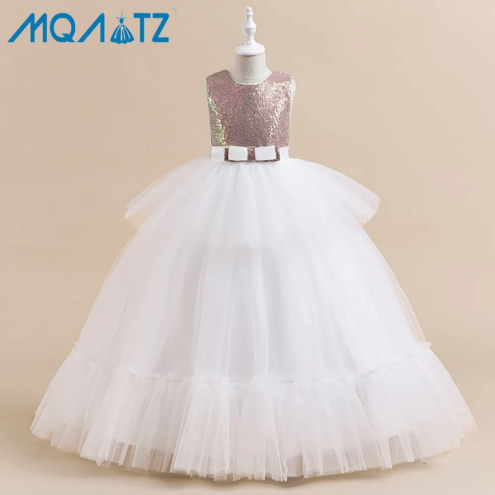 MQATZ गर्म बिक्री सफेद बच्चों शाम प्रोम फूल लड़की पार्टी पोशाक 6 साल शादी गेंद पजामा एल. पी.-331
