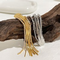 Boucles d'oreilles pendantes longues à pampilles avec accents en zircone, plaquées or 18 carats, tiges en laiton argenté, bijoux élégants de style européen pour femmes