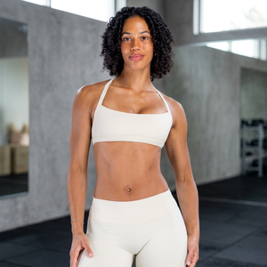 Women Seamless Halter Sports Bra <b>Square</b> Neck Medium Support Yoga Top Solid White - Product Image 4