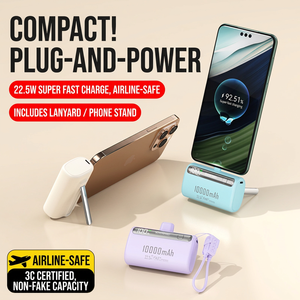 พาวเวอร์แบงค์ขนาดกะทัดรัด 10000mAh ชาร์จเร็ว 22.5W พร้อมขาตั้งและสายคล้องคอ ปลอดภัยสำหรับการเดินทางบนเครื่องบิน - Product Image 1