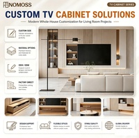 Mueble de TV de Pared Completo de Lujo Estilo Rústico Personalizado con Panel de Piedra Travertino e Iluminación LED para Villa