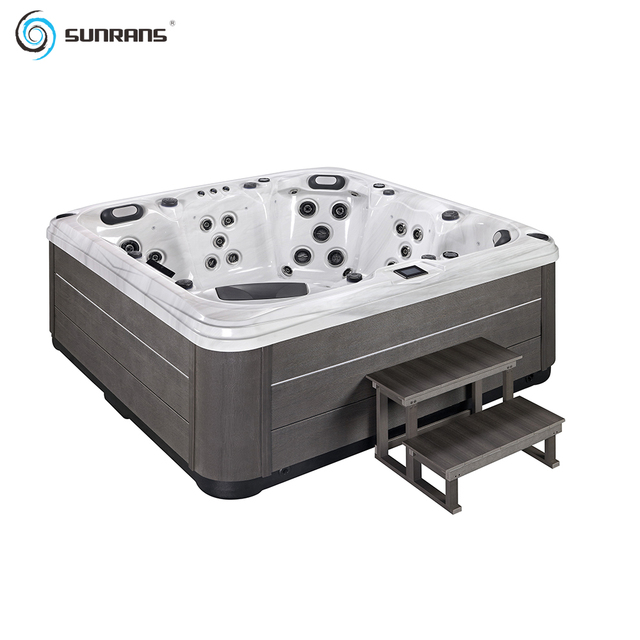 Sunrans Acrylic Luxury Jacuzzier Whirlpool Spa Tub Freestanding Hydro Massage with 63 Jets Eco-Friendly Outdoor LED Color Light