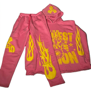 <b>Wholesale</b> Custom Men's Eco-Friendly Breathable Printed Distressed Cropped Hoodie <b>Flared</b> <b>Sweatpants</b> 3D DTG Streetwear for Winter - Product Image 1