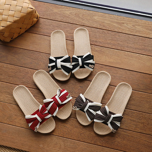รองเท้าแตะผ้าลินินแบบใหม่ประดับโบว์สำหรับผู้หญิง รองเท้าแตะสำหรับฤดูร้อน รองเท้าแตะใส่ในบ้านและนอกบ้านสำหรับผู้หญิง - Product Image 2