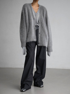 Cárdigan de punto de <span class=keywords><strong>lana</strong></span> de visón para <span class=keywords><strong>mujer</strong></span>, estilo europeo-americano, otoño-invierno 2025, informal, holgado, manga regular, cuello en V, suéter abotonado - Product Image 3
