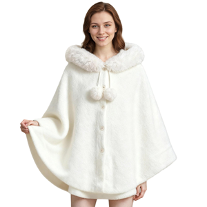 Chaqueta Cárdigan con Capucha de Piel Sintética para Mujer, Elegante Chal sin Mangas con Cuello de Peluche, Capa Elegante para Bodas y Fiestas - Product Image 1
