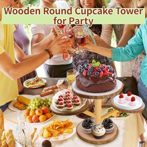 Chất lượng cao mộc mạc <span class=keywords><strong>3</strong></span> tầng tráng miệng bằng gỗ <span class=keywords><strong>cupcake</strong></span> đứng hiển thị cho tiệc cưới sinh nhật - Product Image 4