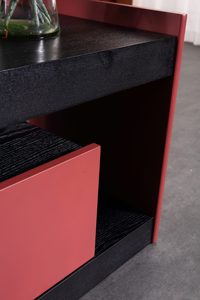 Modern Red Black Nightstand Drawer Wood <strong>Bedside</strong> <strong>Table</strong> <strong>Oak</strong> Minimalist Bedroom Storage Cabinet - Product Image 4