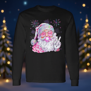 Camiseta vintage de manga larga con estampado de fuegos artificiales y chicle navideño de Papá Noel - Product Image 3