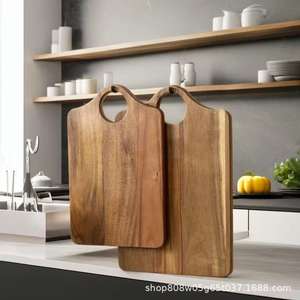 Planche à découper rectangulaire en bois massif, bloc de découpe multifonctionnel pour la cuisine, pour servir des fruits, des pizzas, des desserts, couleur rétro - Product Image 2