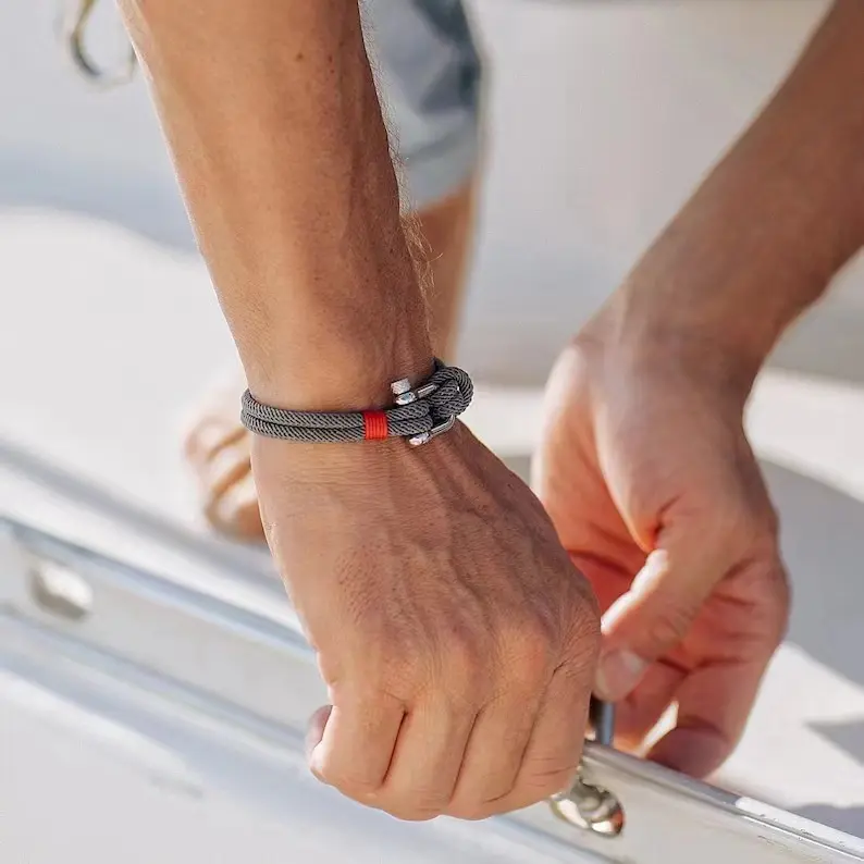Cross border stainless steel U-shaped buckle boat anchor bracelet  hand woven Milan rope bracelet  beach surfing bracelet