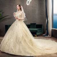 Robe de soirée à manches longues pour femmes Robe de mariée à queue de balançoire