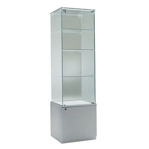 Vitrine moderne en verre 53x46x180cm, base gris clair avec porte à charnières verrouillable et trois étagères pour l'exposition - Product Image 1