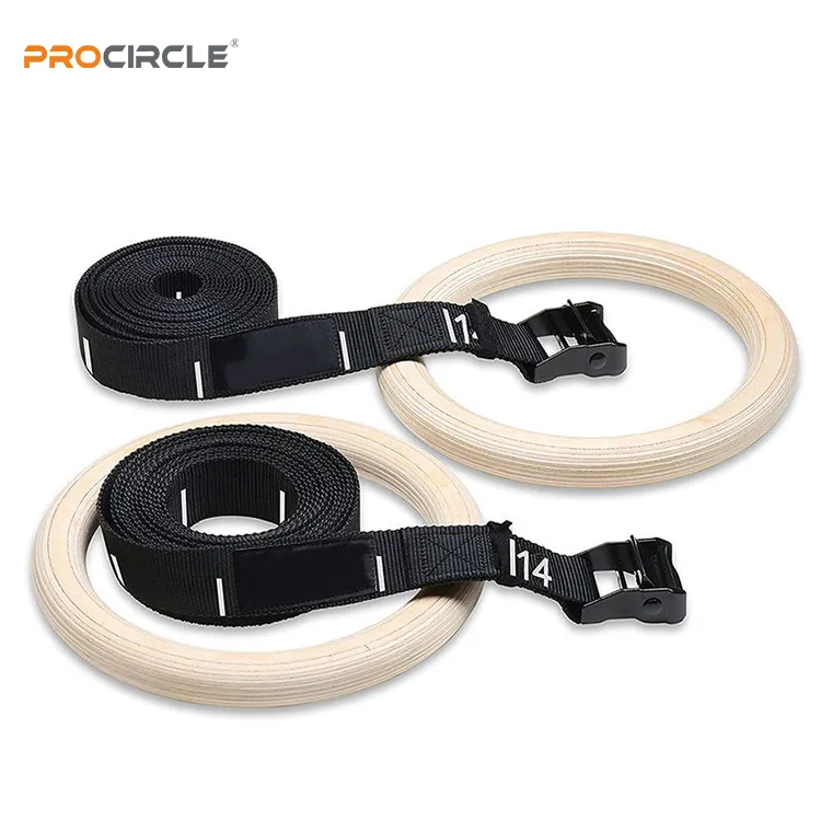 High Quantity Fitness Training Numbered Straps Wood Gymnastic Rings