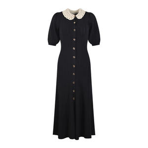 Robe d'été élégante pour femmes européennes et américaines haut de gamme Taille basse Style de fête droit avec revers Fente creuse Couleur unie - Product Image 5