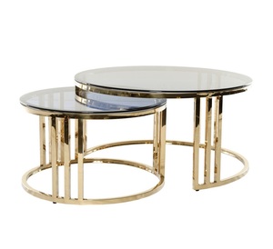 Luxus Gold Edelstahl Couch tisch 2 Stück gehärtetes Glas Mittel tisch Nesting Tisch für Home Hotel - Product Image 2