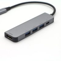 USB-C naar 3-poorts USB 3.0 PD oplaadadapter 5-in-1 USB-C multipoort adapter voor laptop, MacBook, Pro, Air