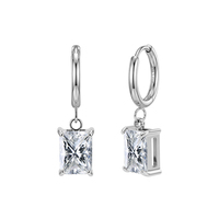 Boucles d'oreilles pendantes rectangulaires brillantes en zircon cubique transparent HTKE09, en acier inoxydable 316, inaltérables, élégantes