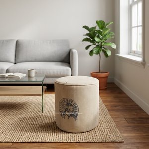 Pouf ottoman moderne indien fait main en toile rembourrée avec repose-pieds rond, pour la maison et l'hôtellerie, artisanat Jangid Rajasthan - Product Image 2