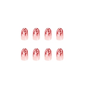 Delicate Romantic Red <strong>Flame</strong> and White Heart Motifs <strong>Design</strong> Medium Almond Pink Press on <strong>Nails</strong> - Product Image 2