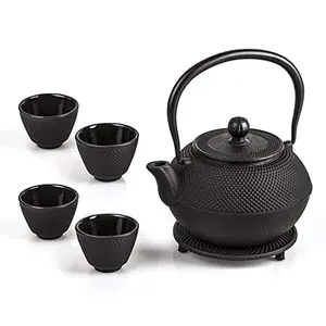 Chaleira de chá esmalte preta 2.3l, conjunto de bule de metal de luxo com pequeno filtro de ferro fundido