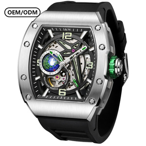 Montre automatique I&W Carnival Speed Pioneer pour homme, cadran squelette, sous-cadran Earth, réserve de marche, acier inoxydable, tonneau, Hip Hop - Product Image 1