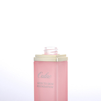 Botol Pompa Makeup Kaca Persegi Pink Frosted 30ML Mewah, Dispenser Cairan, Botol Foundation, Wadah Kosmetik