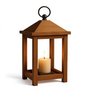 Lanterne à bougie en bois faite à la main, centre de table personnalisable avec panneaux en verre imprimés pour tables à manger, salons, Noël, mariages - Product Image 1