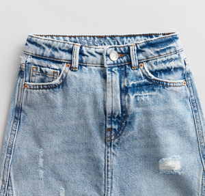 <span class=keywords><strong>Jupe</strong></span> en <span class=keywords><strong>jean</strong></span> déchirée pour femmes, longue, à taille haute, décontractée, en denim, avec pompon - Product Image 3