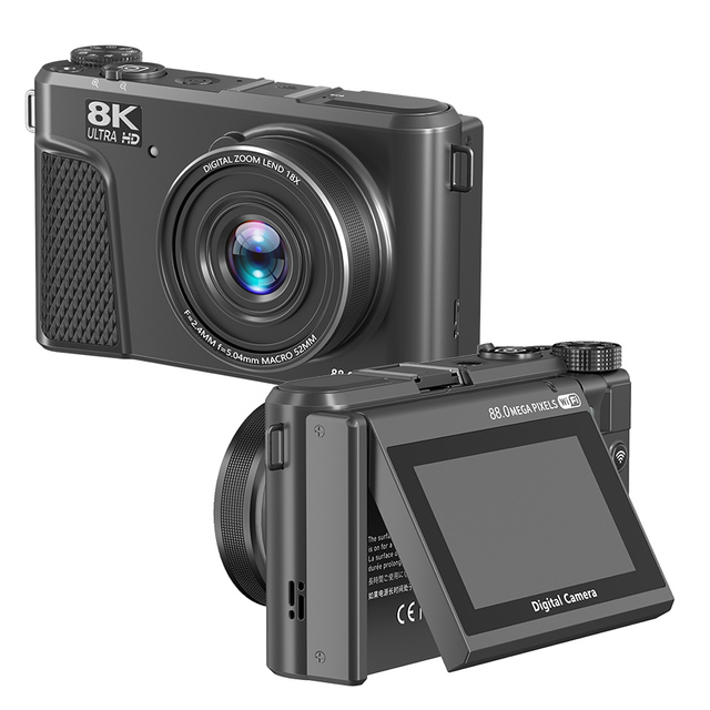 Digital Mirrorless Camera 8K 88MP WiFi Vlogging 3" 180Flip Screen 18X Zoom Waterproof/Shockproof Rechargeable Battery