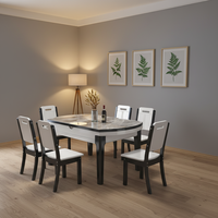 Ensemble de table à manger de style farmhouse avec surface en pierre frittée durable et structure en bois massif, pliable pour appartement ou hôtel, 8 places
