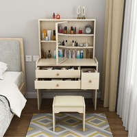 Coiffeuse de chambre à coucher, miroir pliable, meuble de rangement compact moderne minimaliste orienté vers l'avant, table de maquillage avec roulettes pivotantes