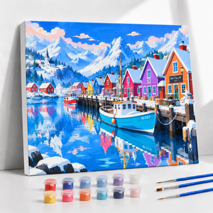 Kit Pittura con Numeri su Tela di Cotone con Cornice in Legno, <span class=keywords><strong>Paesaggio</strong></span> <span class=keywords><strong>Invernale</strong></span> del Porto, Set Artistico Stampato Digitalmente, Decorazione per la Casa, Regalo - Product Image 1