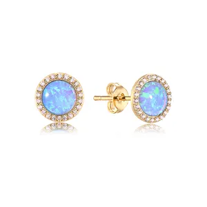 Keiyue gold plated Australia synthetic Blue fire opal sutd earrings bulk wholesale earrings