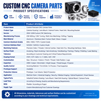 Pièces de caméra de précision personnalisées, services de fraisage et de tournage CNC pour les systèmes d'imagerie modernes, fabrication OEM de haute précision