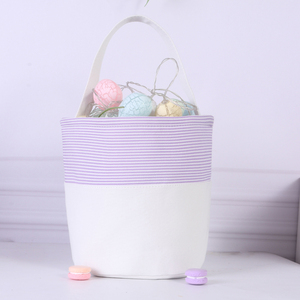 Panier de Pâques <span class=keywords><strong>en</strong></span> tissu à carreaux pour la chasse aux œufs, lapin, enfants, rayures, paniers de Pâques simples, panier pour bébé - Product Image 5