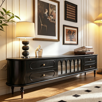 Meuble TV sur pied de luxe en bois massif noir, style antique américain, avec tiroirs de rangement pour salon