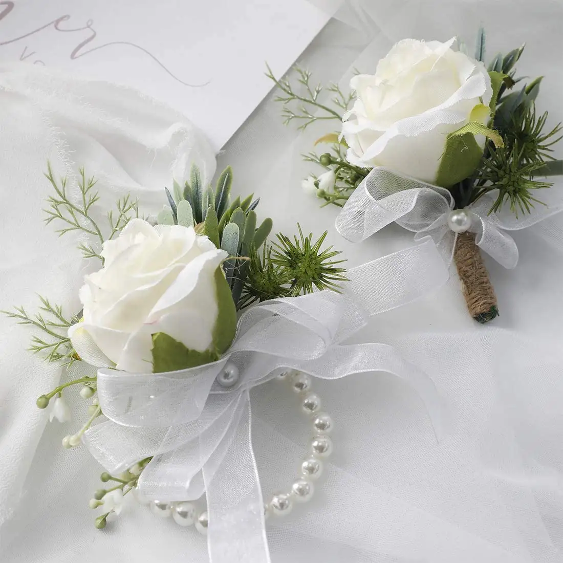 Gül bilek korsaj bileklik bant bilezik ve erkekler yaka çiceği düğün için Set çiçek aksesuarları balo elbise süslemeleri