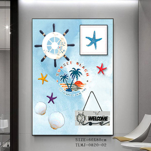 Cuadros Decorativos de Bienvenida con Temática Costera al por Mayor, Arte Mural Mediterráneo para Casa de <span class=keywords><strong>Playa</strong></span> con Timón y Conchas Marinas, Pintura 3D de 60x80 cm - Product Image 3