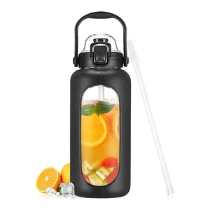 Bouteille Deau Sport En Plastique Fliptop 2 Liter Aanpasbare Plastic Bpa Vrije Waterfles Met Stro