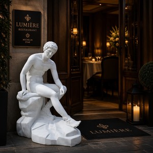 Escultura de Apolo Citharoedus en Mármol Blanco Tallada a Mano - Dios de la Música Neoclásico Personalizado para Interiores de Lujo - Product Image 2