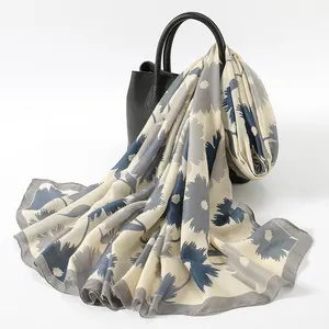 Wholesale Fashion Pattern Printed Wide Linen Shawls Ladies Scarfs For Women Stylish Flower Printed Designer Scarf