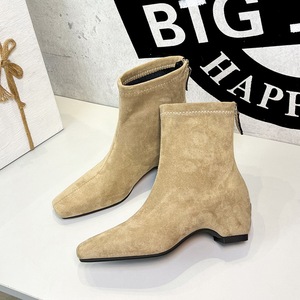 <span class=keywords><strong>Bottines</strong></span> en daim <span class=keywords><strong>nude</strong></span> à bout carré et talon bas, fermeture éclair arrière, <span class=keywords><strong>bottines</strong></span> extensibles pour femmes - Product Image 5