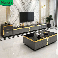 Table basse noire de luxe simple avec meuble TV intégré en verre, mobilier moderne pour salon