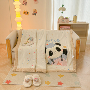 Dày Sữa Lông Cừu Bé Lông Cừu Phim Hoạt Hình Chắp Vá Thêu Chăn - Product Image 3