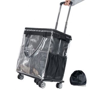 Caddie de courses pliable en polyester résistant à l'eau, design géométrique, fermeture éclair, poignée en sangle PP, usage supermarché, grande capacité - Product Image 6