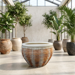 Pot de fleurs en céramique artisanal en osier naturel, écologique, avec finition émaillée, pour la décoration intérieure et extérieure - Product Image 5
