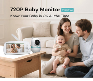 Caméra de surveillance pour bébé 2,4 GHz avec écran 5 pouces, vision nocturne 720P, rotation panoramique/inclinaison, communication bidirectionnelle, longue autonomie de la batterie, étanche IP66, détection de mouvement - Product Image 2
